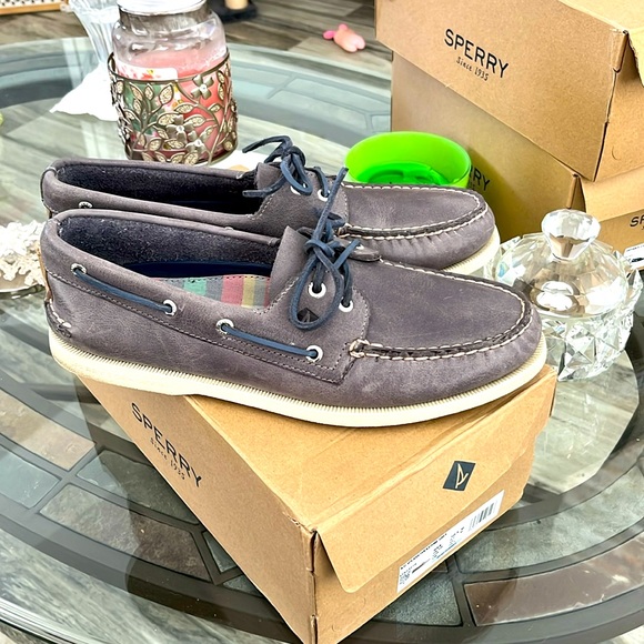 🏝️SPERRY TOPSIDERS(SPLASH FOLKSTONE GREY)SZ 10.5 M WORN COUPLE TIMES GREAT COND - Picture 2 of 8